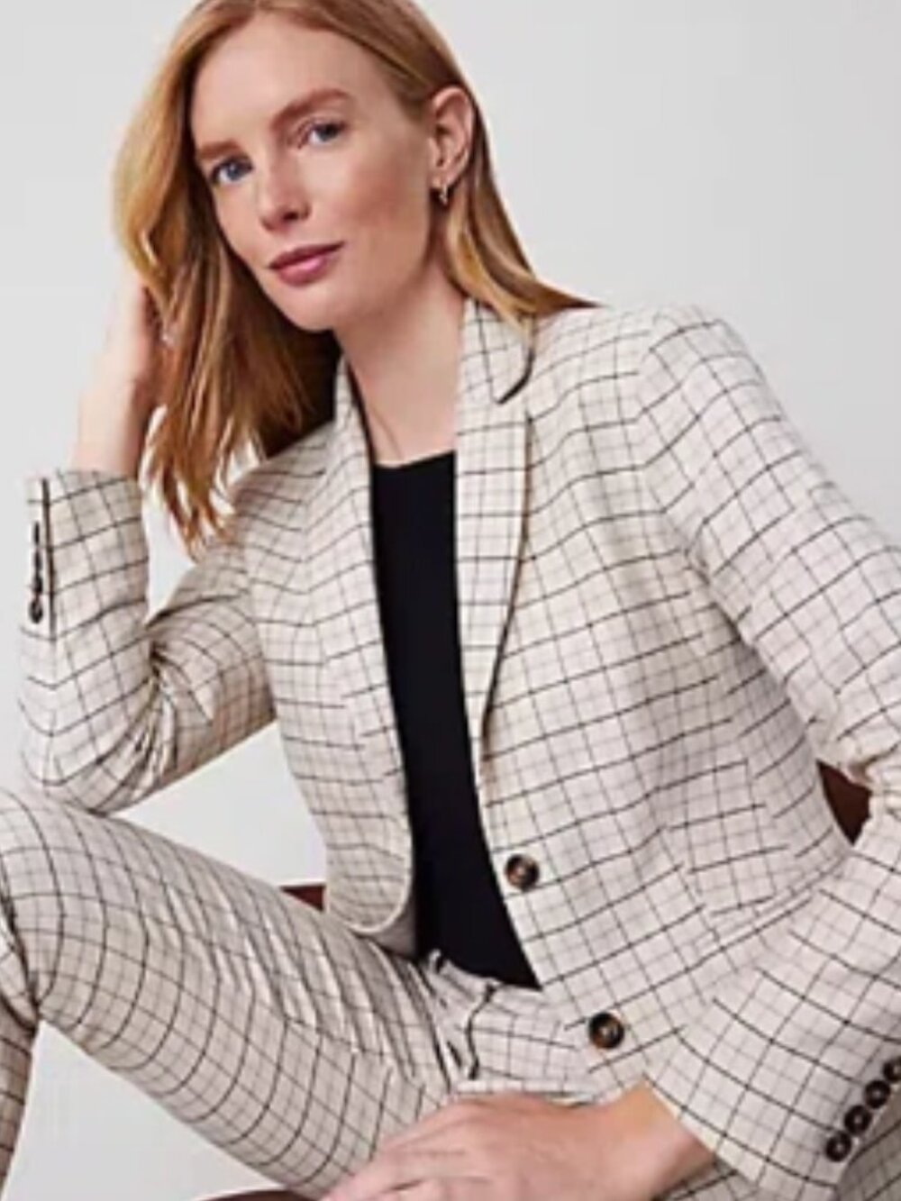 Ann Taylor The Greenwich Ivory Plaid Blazer